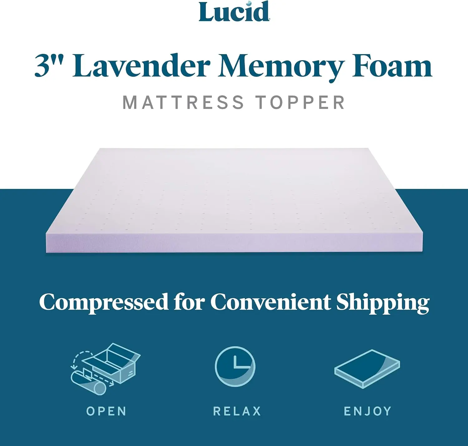 3 Inch Lavender Infused Memory Foam Mattress Topper-Ventilated Design