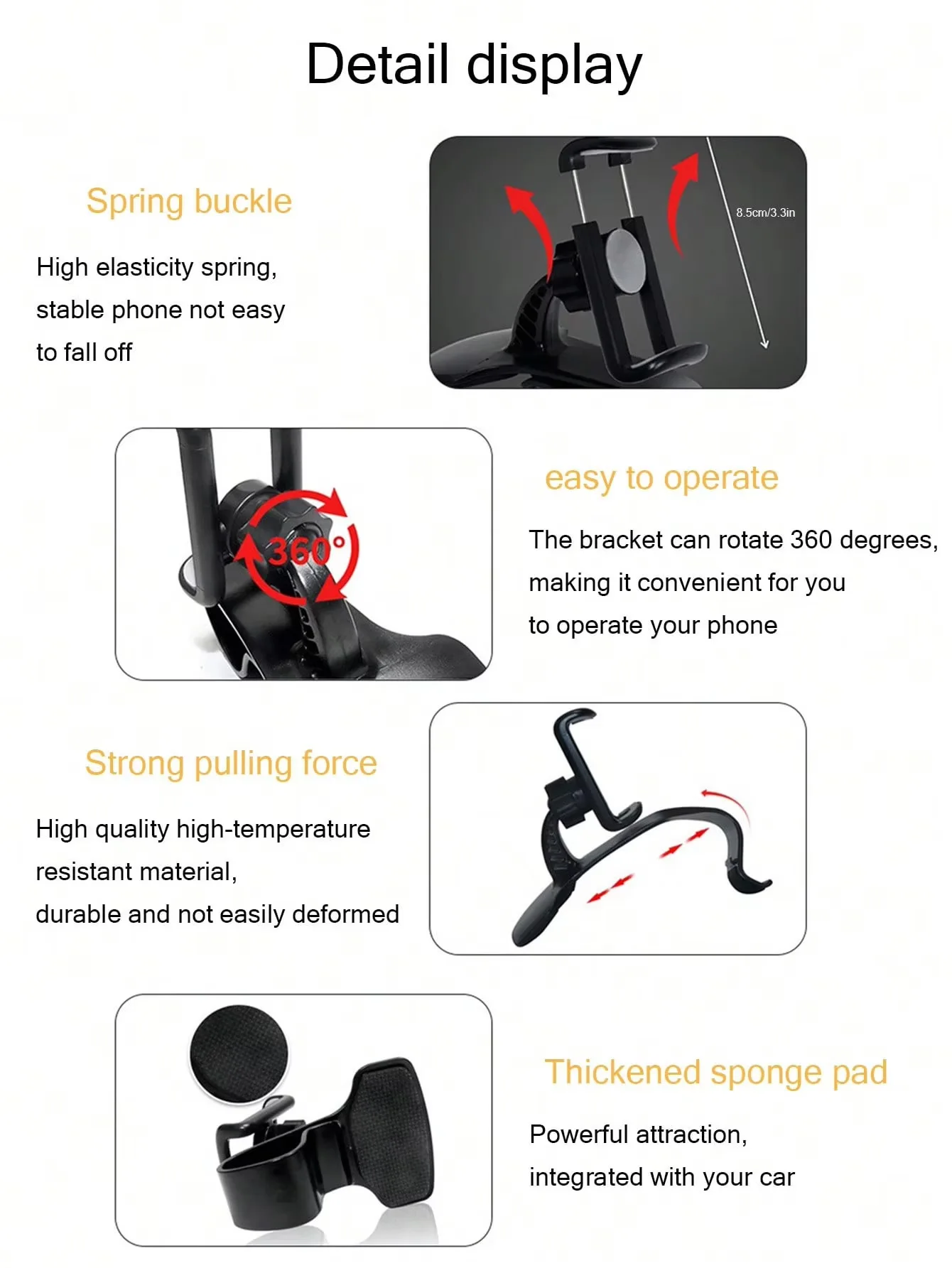 Universal 360° Rotating Car Dashboard Phone Holder & Mounting Bracket