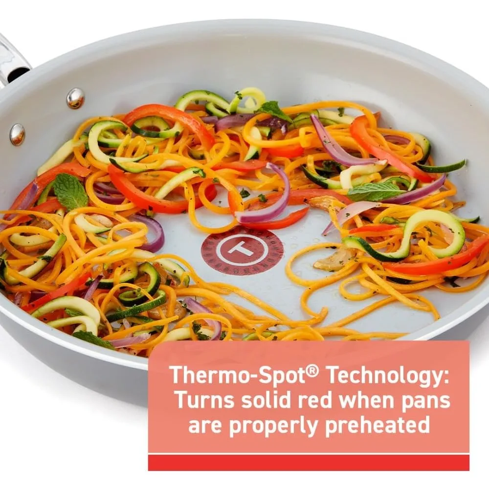 T-fal Fresh Gourmet Recycled Ceramic Non Stick Cookware Set 12 Piece, Oven Broiler Safe 500F, Lid Safe 350F, Kitchen Cooking Set