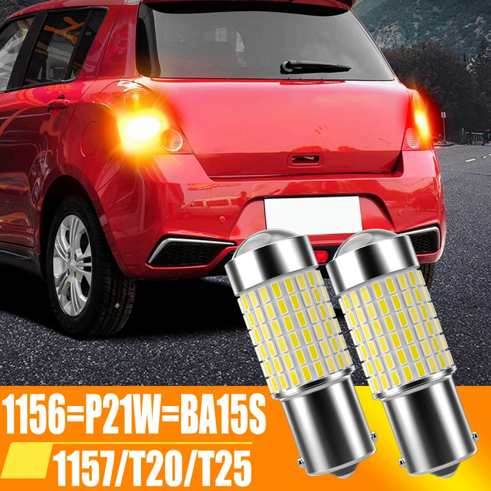 

2 шт., лампы для задних фонарей 1156 p 21W T20 W21/5W P21 BAY15D P21W 1157 7443 7506 T25 Car BA15S Auto DRL SMD 6000k 12 В