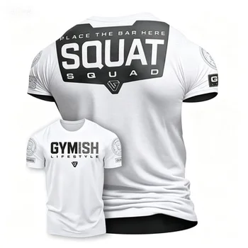 T-shirt sportiva da uomo a maniche corte con stampa sul retro, traspirante per allenamento in palestra e corsa