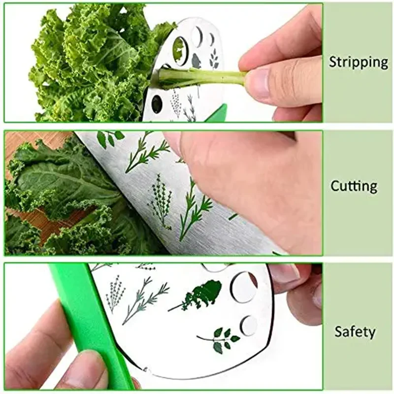 Stainless Steel Kitchen Herb Leaf Stripping Tool Metal Pealer Suit for Kale Collard Greens Thyme Basil Rosemary Stripper 9 Holes