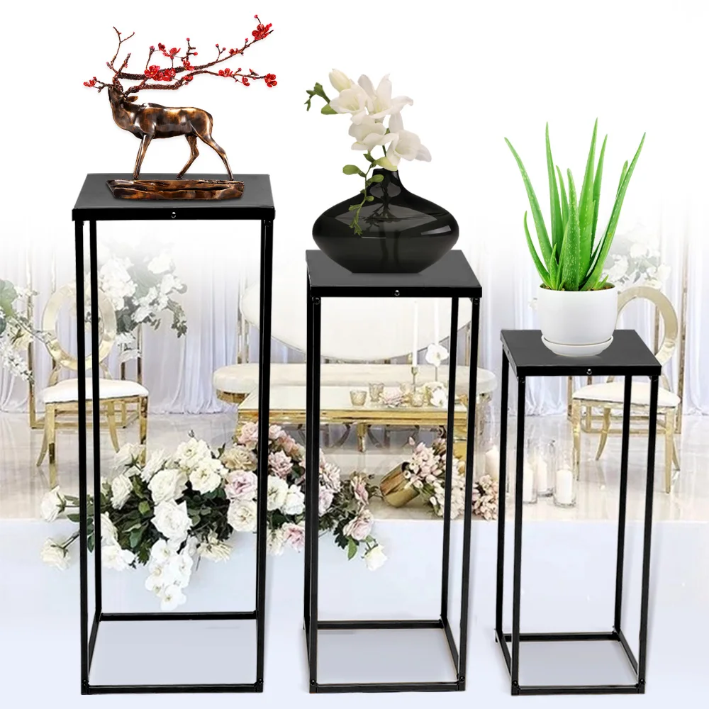 Black Set of 3 Metal Stand Plant Flower Stand High Square Rack Flower Holder Wedding Living Room & Patio Decor