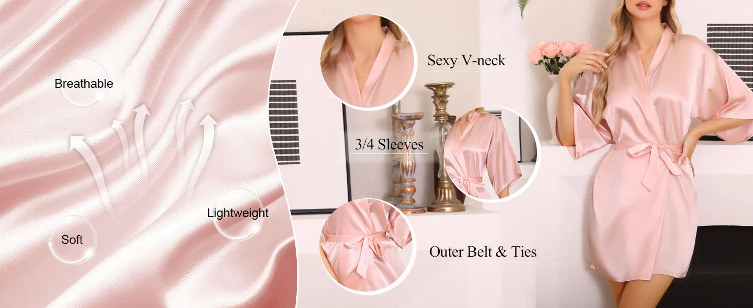 Nightgown Soft Bathrobe Short Women's Lounge Bride Bridesmaid Morning Gown Solid Color Wedding Party Silky Robes Summer