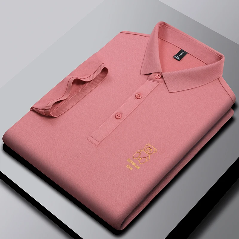 

High-end boutique bear embroidered POLO shirt men's short-sleeved T-shirt 2023summer versatile casual lapel half-sleeved top