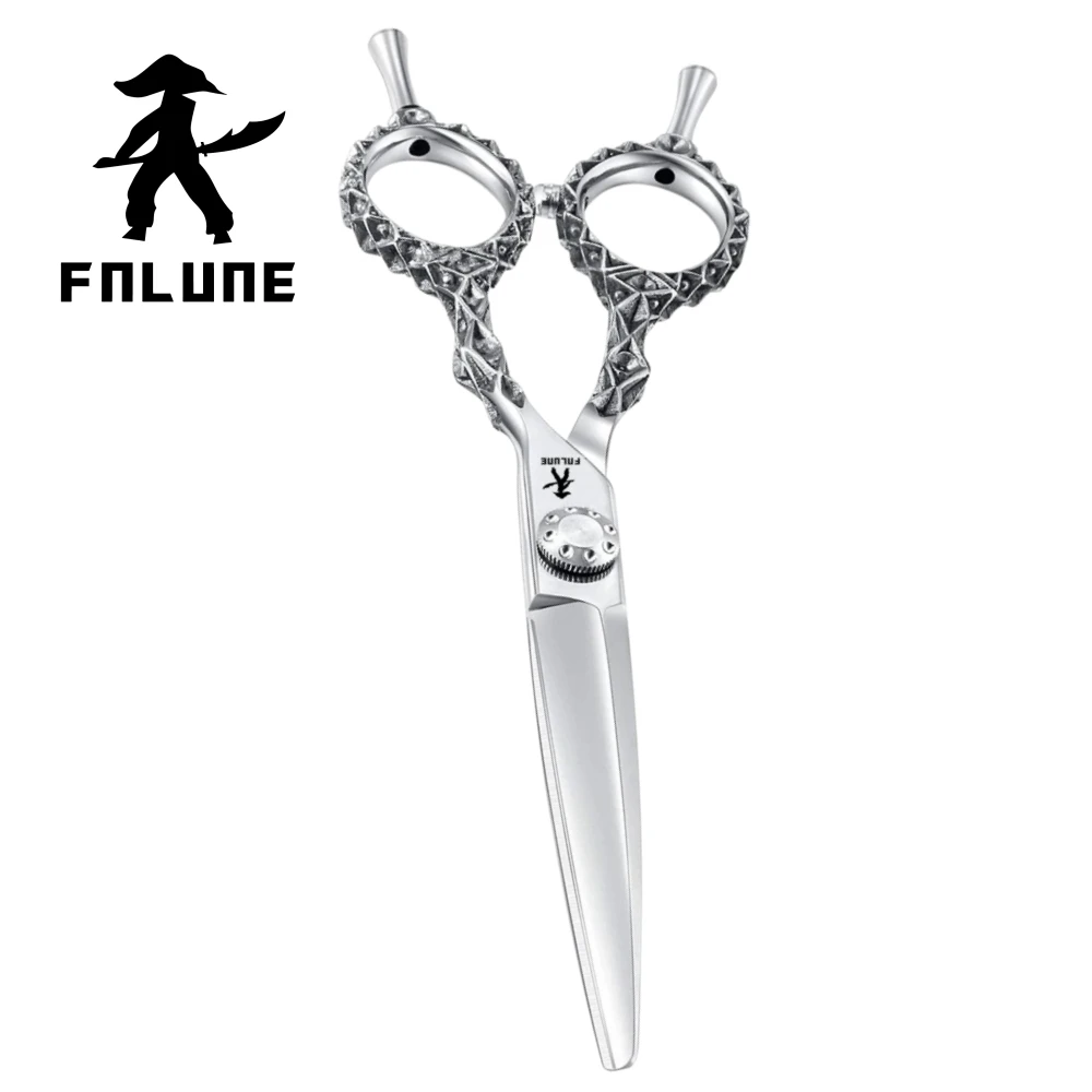 FnLune 6.0 오른쪽 왼손잡이용 전문 미용실 가위 커트 이발 도구 헤어컷 가위 미용 가위 미끄럼 방지 손잡이