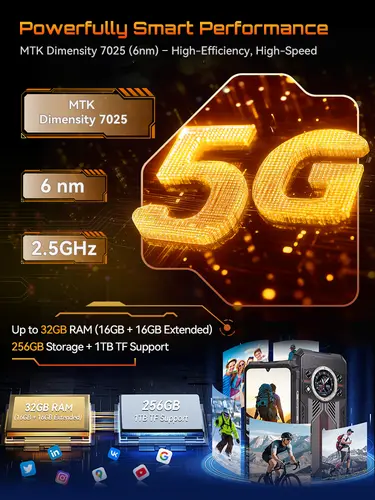 Rugged Smartphone 5G Cubot KingKong 11, 10200mAh Battery, Dimensity 7025, 6nm, 2.5GHz, 32GB RAM(16+16), 256GB ROM,108MP Camera - Image 2