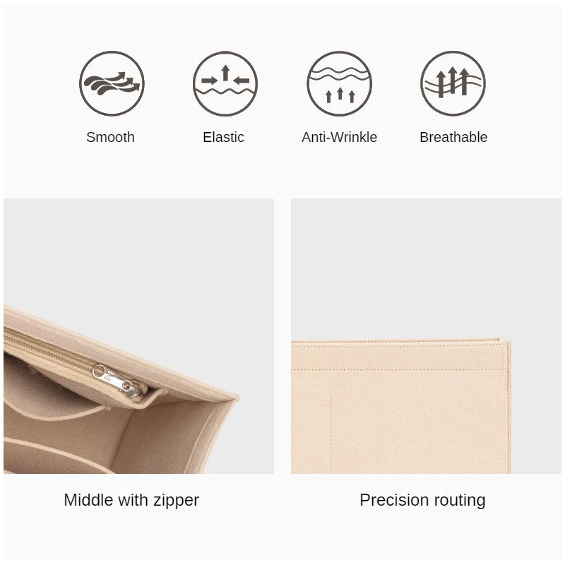 Purse Organizer Insert Bag Storage Felt Makeup Linner Bag With Zipper Women's Luxury Handbag Cosmetic Tote Shaper For Woody Tote