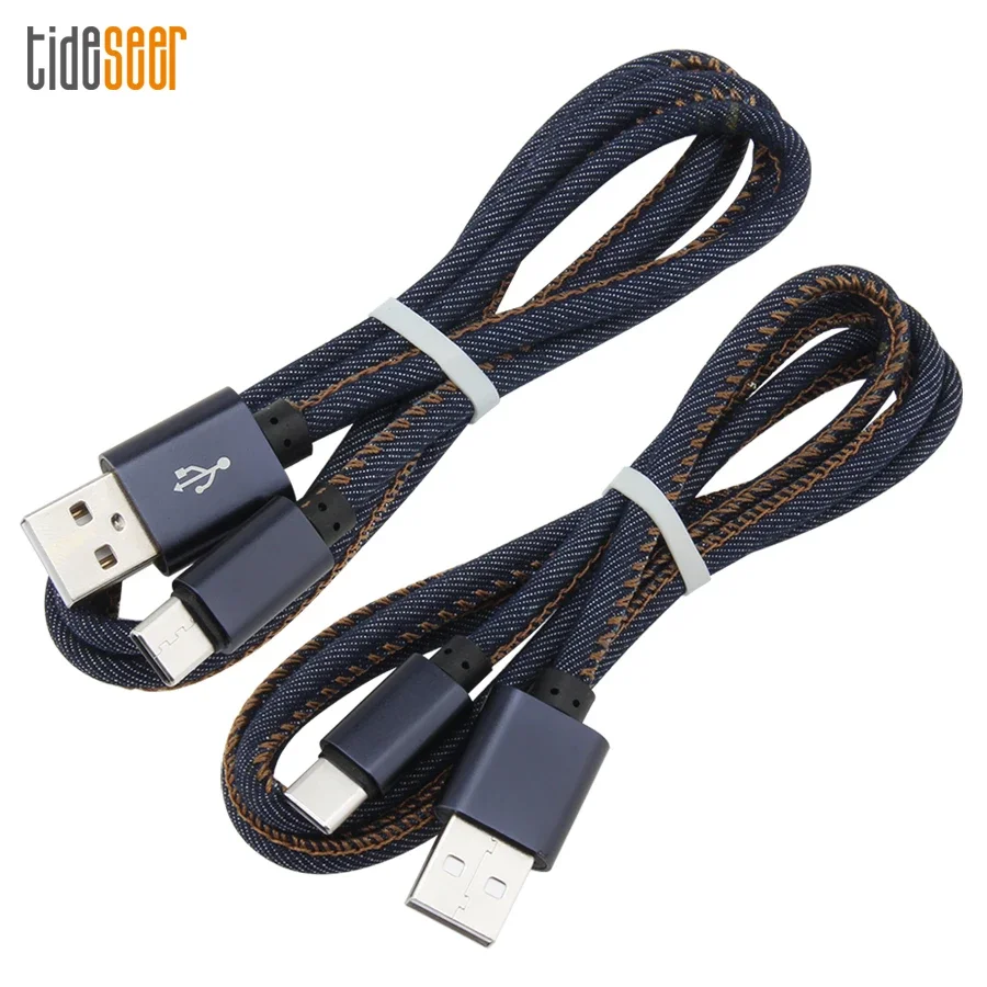 

1 м джинсовый кабель для быстрой зарядки Micro USB Тип C кабель провод шнур для передачи данных для iPhone 12 XS Max 11 Samsung Xiaomi Мобильный телефон кабели
