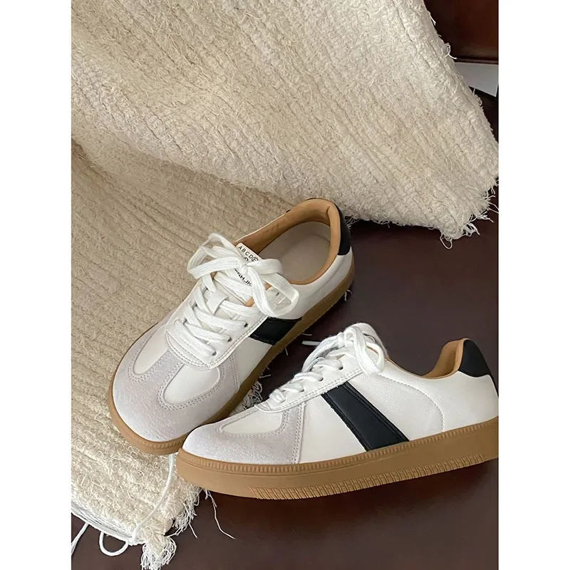 Round Toe Fashion Women Casual Shoes for Spring 2024 Thick Soled Height Women Shoes Leather Pleated Lace-up Board Shoes 24-203