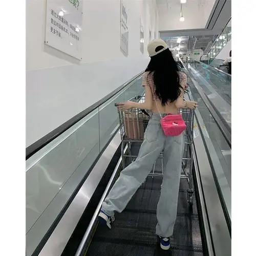 Large Washed 2022 Tattered Jeans Women's Spring and Summer Hot Girls High Waist Straight Tube Loose Beggar Wide Leg Pants 6