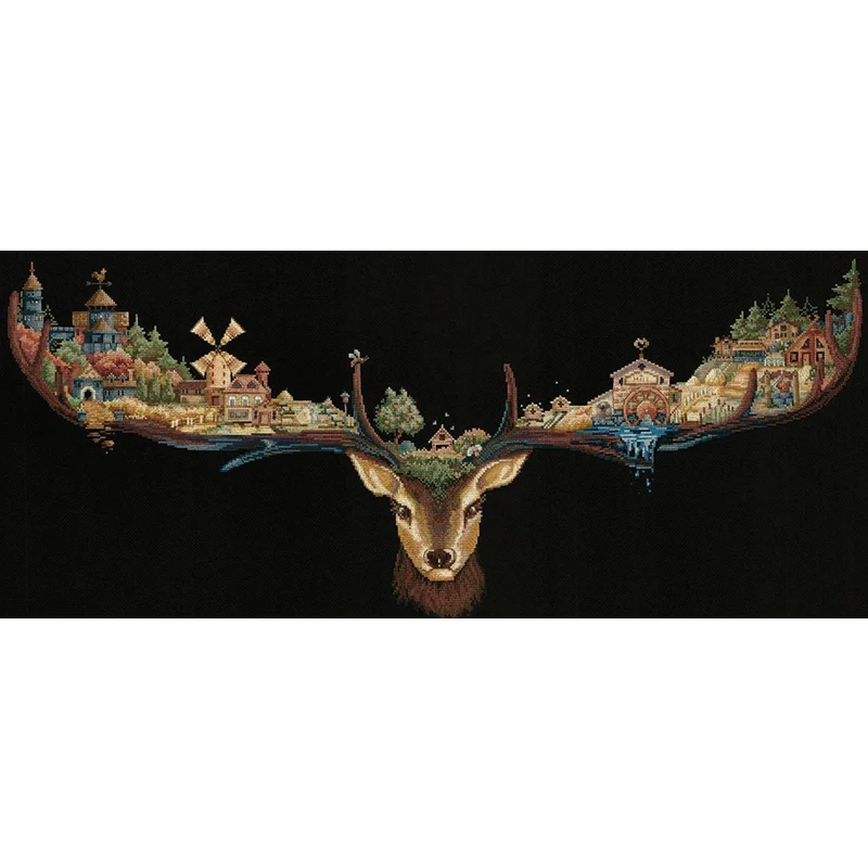 

Amishop Top Quality Counted Cross Stitch Kit Reindeer Lands Deer Town City Andriana D-021 Deer Land Wall Home Decoration 11635