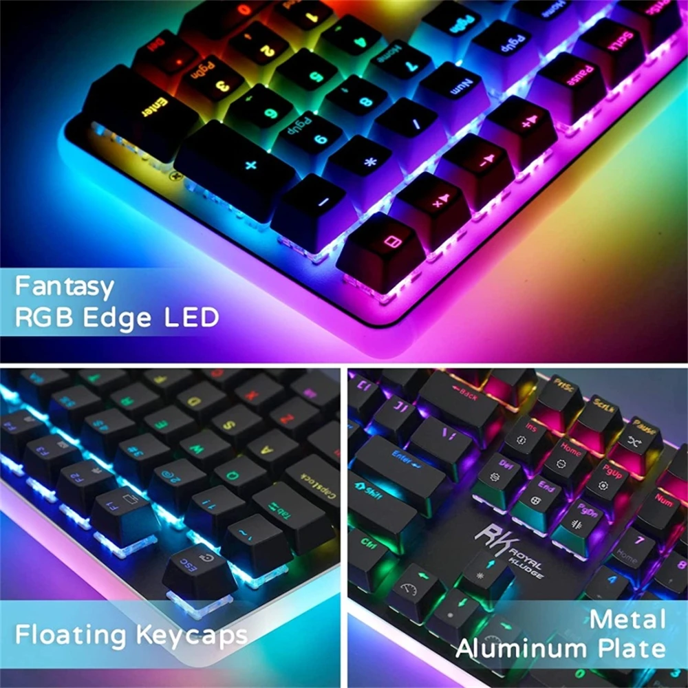 royal kludge rgb backlight teclado mecânico de jogos com fio teclas com grande led sorrounding lâmpada lateral