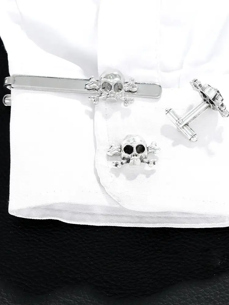 Punk Mens Cross Bone Skull Head Shaped Design Cufflinks&Tie Clip Set Formal Party Business Tuxedo Shirts Jewelry Accessories Punk Mens Cross Bone Skull Head Shaped Design Cufflinks&Tie Clip Set Formal Party Business Tuxedo Shirts Jewelry Accessories