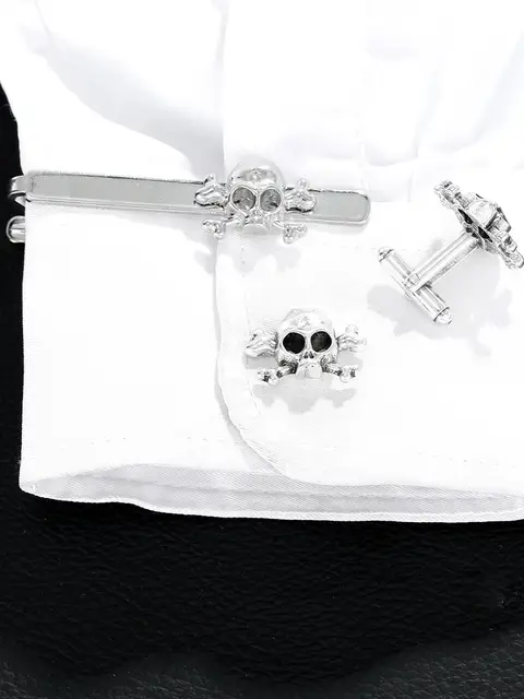 Punk Mens Cross Bone Skull Head Shaped Design Cufflinks&Tie Clip Set Formal Party Business Tuxedo Shirts Jewelry Accessories