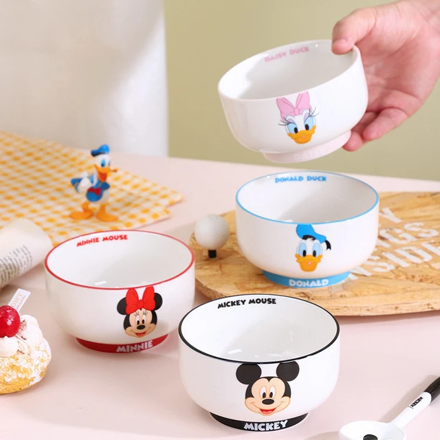 Disney-vajilla de cerámica con dibujos animados de Mickey Mouse y Minnie  Mouse, cuenco de arroz, tazón de postre, tazón pequeño para el hogar