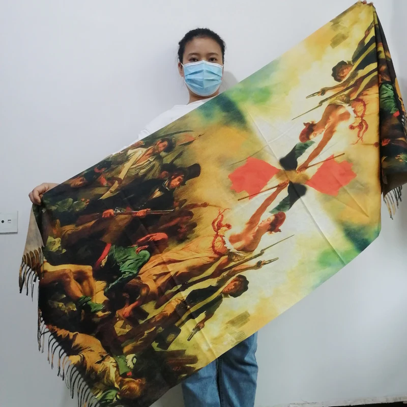 Van Gogh-Inspired Cashmere Wool Scarf - Coffee House Print Winter Wrap