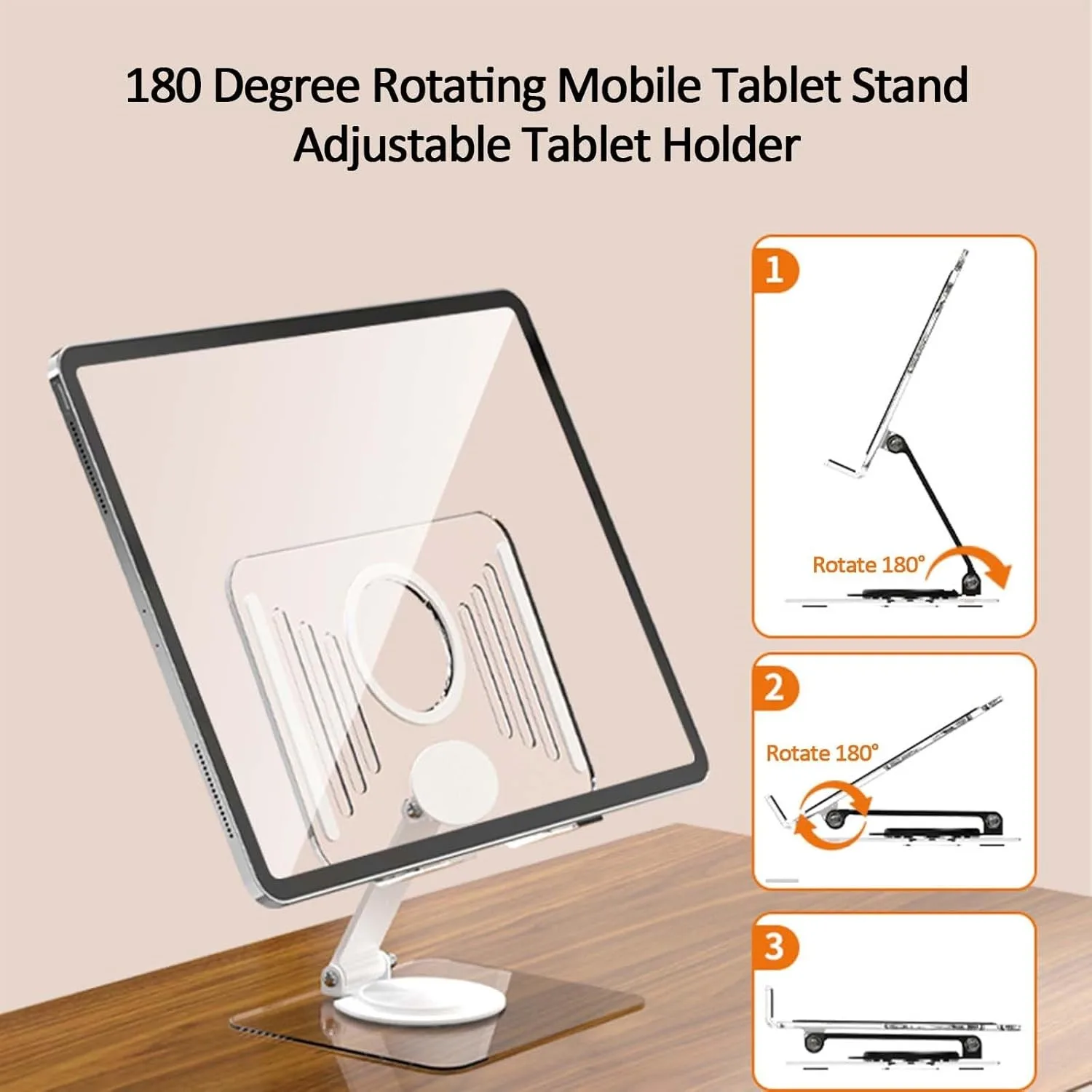Adjustable Clear Tablet Holder Foldable Acrylic Tablet Stand 360&deg; Rotating Base for Office Desk Portable iPad Stand for Desk