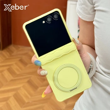Custodia per telefono in silicone opaco con cornice ondulata e supporto per Samsung Galaxy Z Flip 7 6 5, colore caramella, antiurto, con coperchio posteriore magnetico