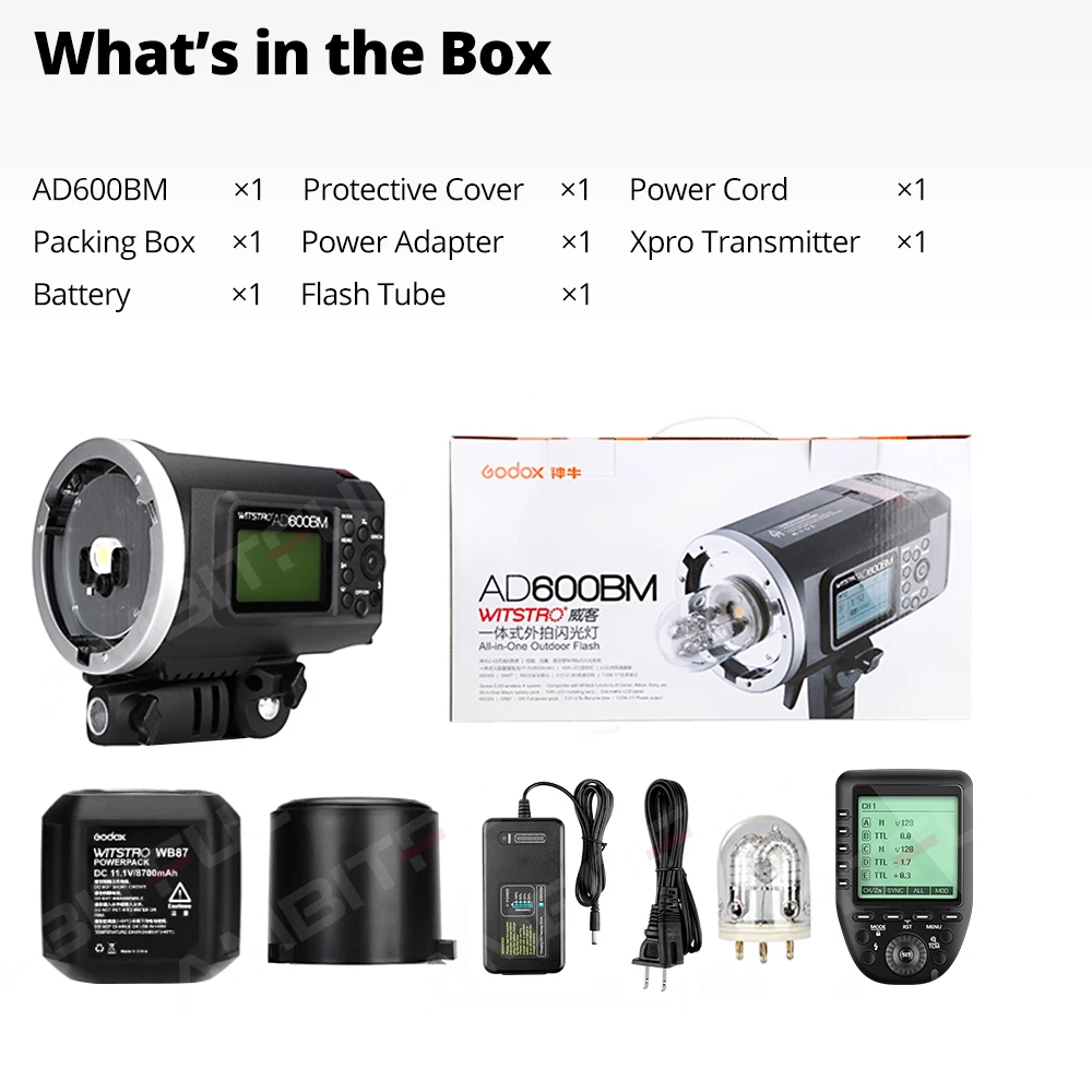 Godox 600Ws GN87 AD600BM Bowens Mount High Speed Sync Outdoor Flash Strobe Light with 2.4G Wireless X System, 8700mAh Battery 6