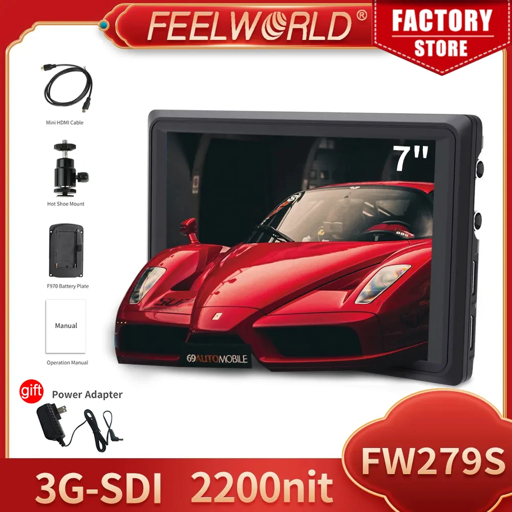 FEELWORLD FW279S 7 Inch IPS 2200nits 3G-SDI 4K HDMI Camera Field Monitor 1920X1200 DSLR Monitor for Shooting Video Filmmaking