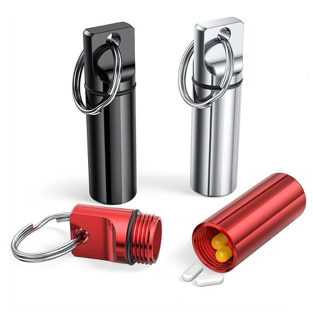 Pilulier étanche en aluminium avec stockage scellé, tête plate, cartouche ronde en alliage et porte-clés pour huiles de poisson vitaminées 1