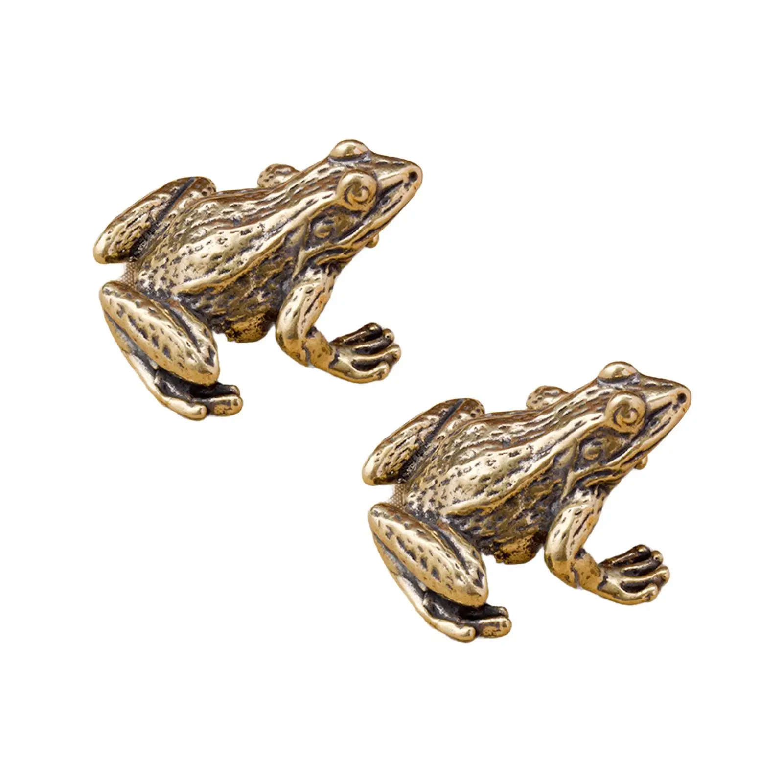 2 Pieces Brass Frog Statues Mini for Attracting Wealth Good Luck Living Room