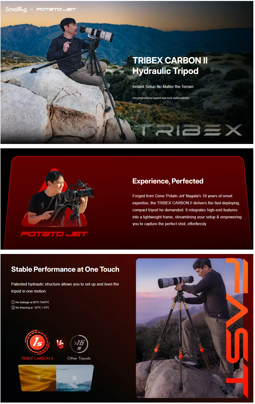 x Potato Jet TRIBEX CARBON II Tripod Kit Video Head Included One-Squeeze Height