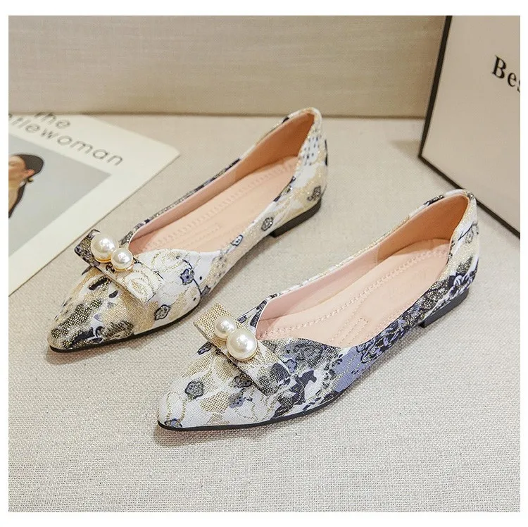 New Women Flats Ladies Shoes Pointed Single Shoe Pearl Flat Zapatos De Mujer Soft Sole Comfortable Women's Shoes Loafers Size 45