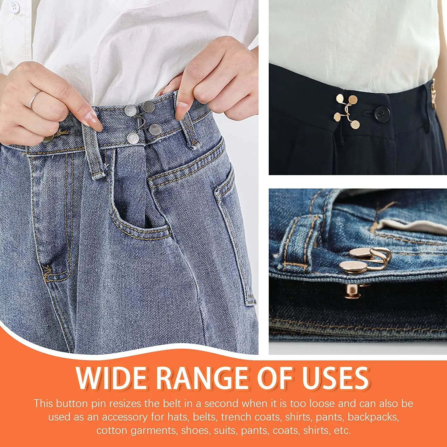 Cobee Pant Waist Tightener, 2sets Adjustable Waist Buckle Detachable Jean  Button For Pants Jeans Pants Clips For Waist No Sewing Required Jean Buttons