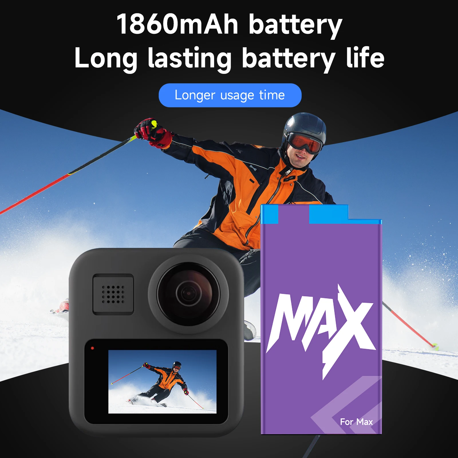 Lot caméra action 360° avec chargeur et batteries, vue éclatée des accessoires, livraison rapide