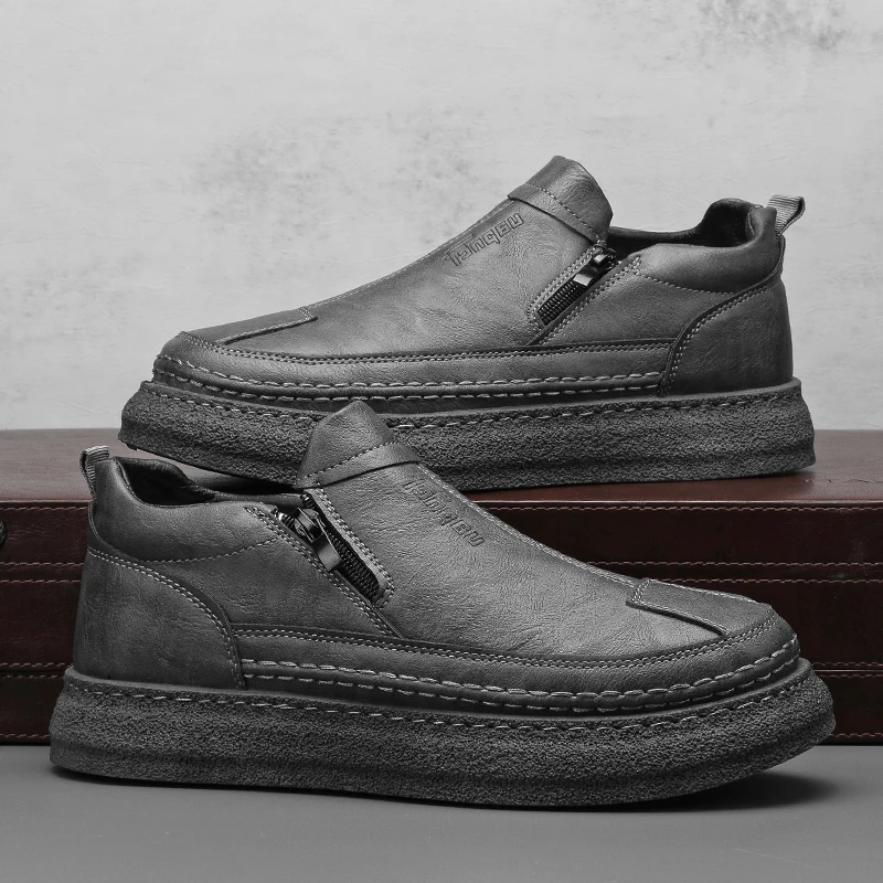 Men's Board Shoes Spring 2025 New Wear-resistant Slip-on Casual Chef Leather Shoes Work Non-slip Labor Protection Shoes 2