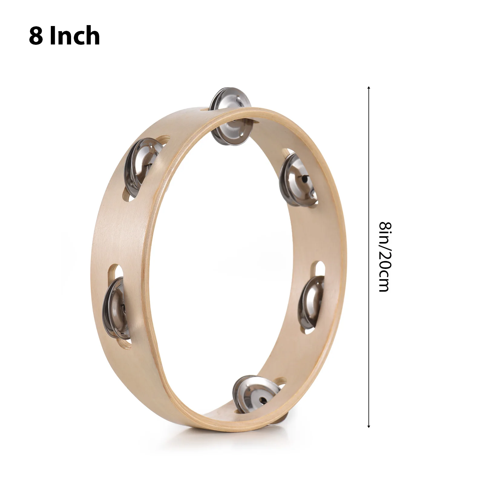 6/8/10 Inch Tambourine Hand Cranked Bell Single Row Wooden Tambourine Rings Natural Color Metal Bell Sound children percussion instruments