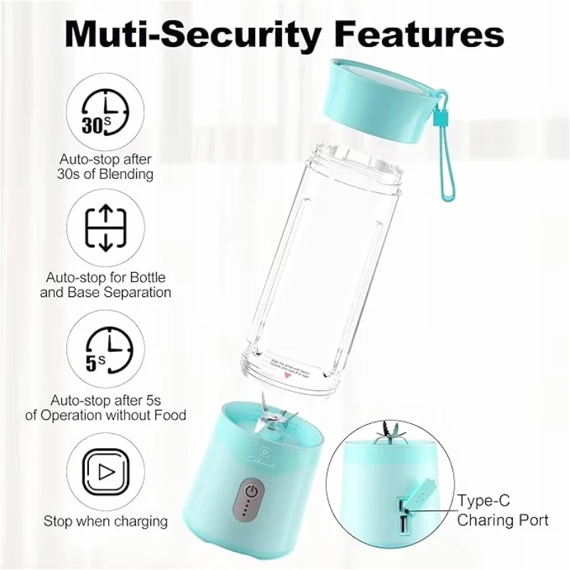 блендер ortable Blender Mini Juice Blender USB Rchargeable Juicer Cup with Six Blades in 3D Blender Home/Office/Outdoors1800AH 5