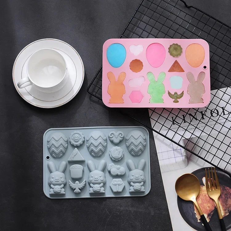 3D Easter Silicone Mold Rabbit Colored Egg Chocolate Cake Mold Holiday Animal Decoration Baking Tools Soap Molds for Soap Making