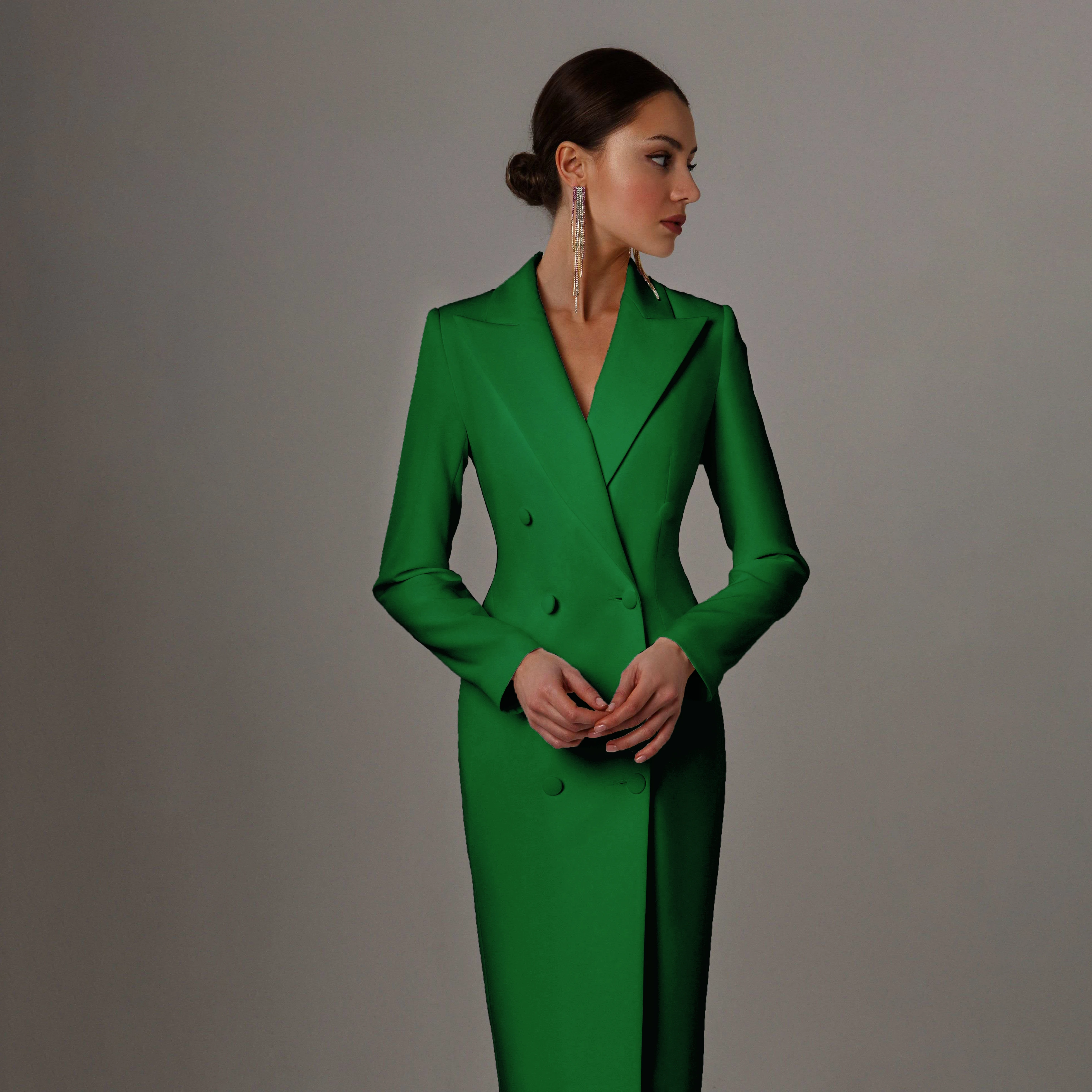 Customized Women Prom Evening Guest Formal Wear White Double Breasted Long Jacket Suits Custom Made women party dresses