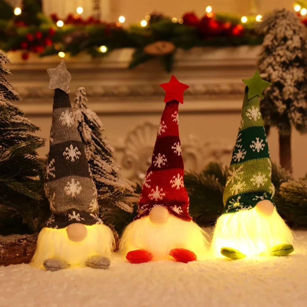 LED Light-Up Plush Christmas Gnome Ornament - Festive Knitted Holiday Decor and Gift