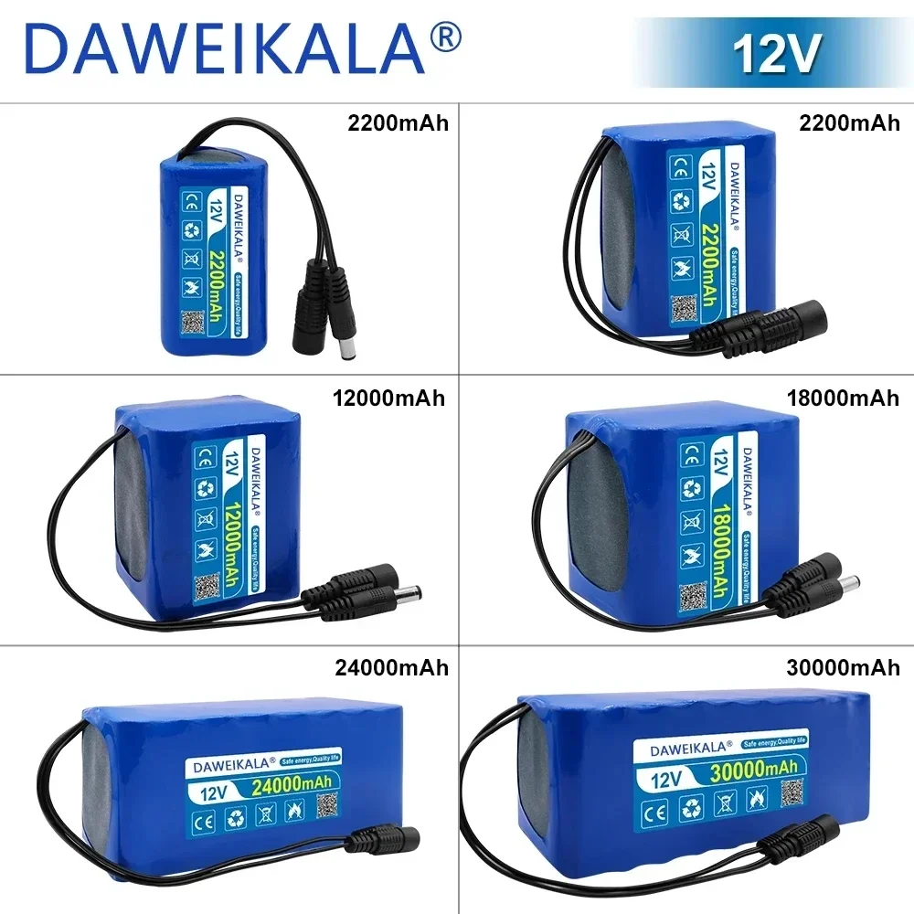 

Batería recargable de 12V, 30000mAh, 18650, batería de litio, capacidad de CC 12,6 V, 30Ah, Monitor de cámara CCTV con cargador