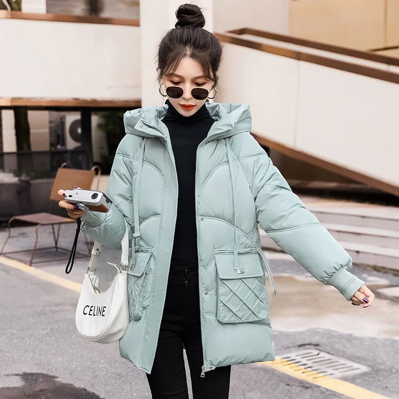 

2023 Fashion Winter Women Long Coat Down Cotton-padded Jackets Thicken Parkas Female Hooded Outwear Oversize Loose Overcoat Girl