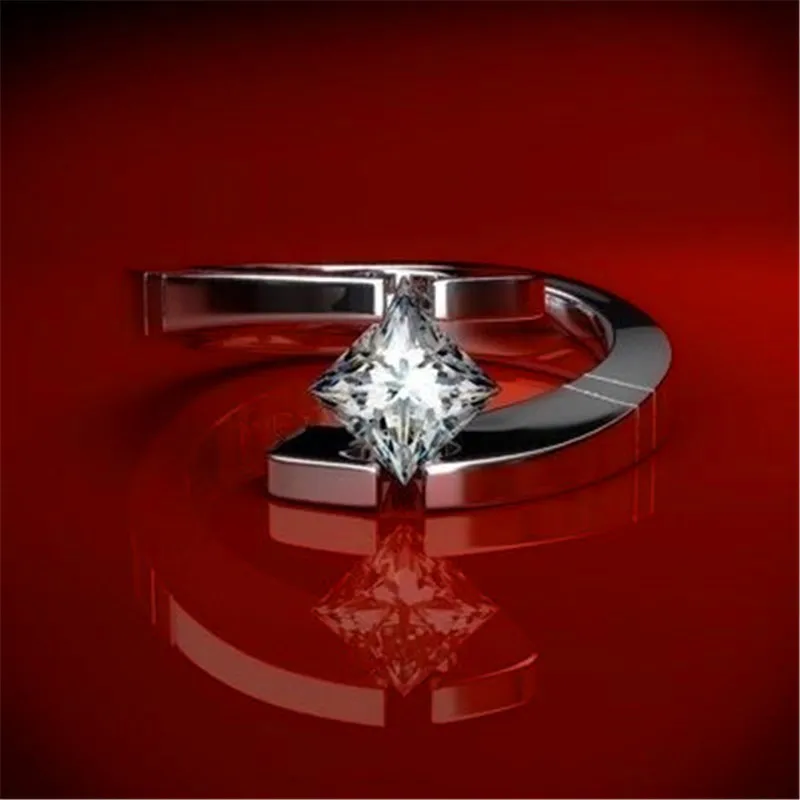 Mlangirl Luxury Female Crystal Stone Ring Simple White Square Ring Wedding Band Promise Engagement Rings For Women
