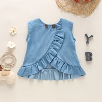 Summer New Baby Top Simple Blue Girls' Top Korean Style Sweet Children's Sleeveless Clothes (0-3 Years Old) 1
