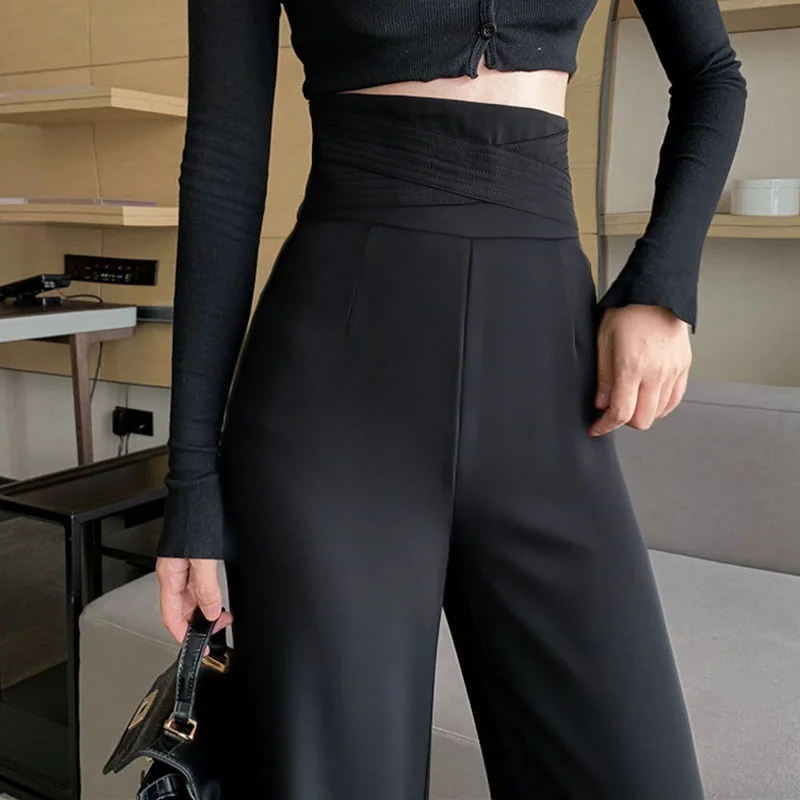 Summer Women's Suit Pants 2022 Sexy Straight Trousers Womens Fluid Black  Ice Silk High Waist Korean Style Fashion Elegant Casual - Pants & Capris -  AliExpress