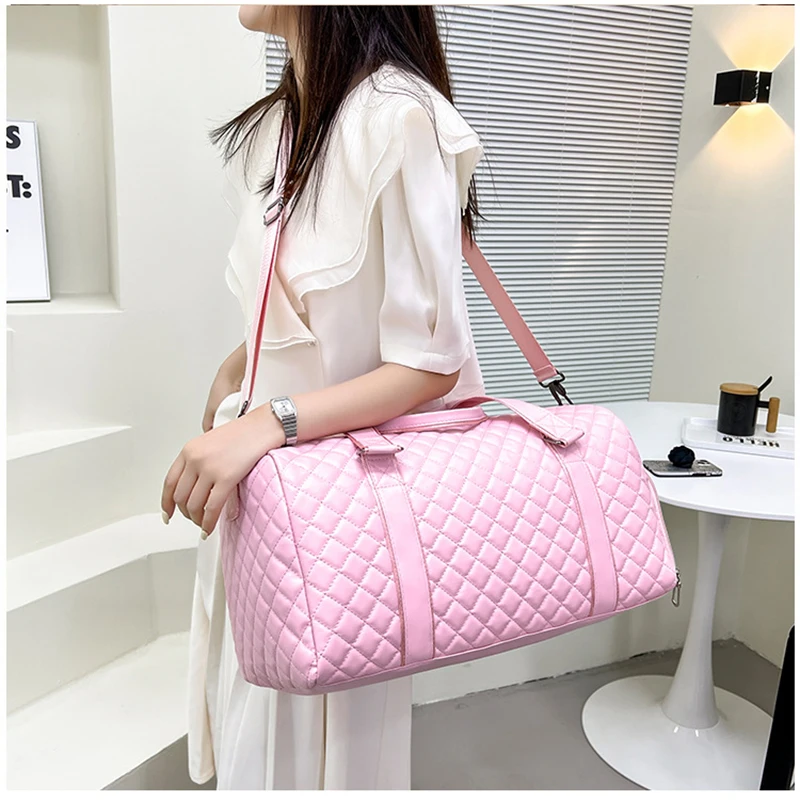 Duffle Tote Gym Fitness Bags for Woman PU Leather Handbag Travel Luggage Shoulder Sports Shoes Pocket Weekend Crossbody Bags 3