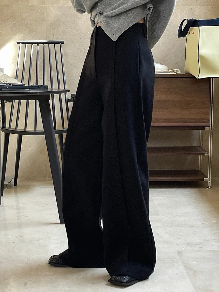[LANMREM] 2025 Winter New Black Pants Women Spliced High Waist Pleated Wide Leg Trousers Minimalism Female Clothing 26D6954 3