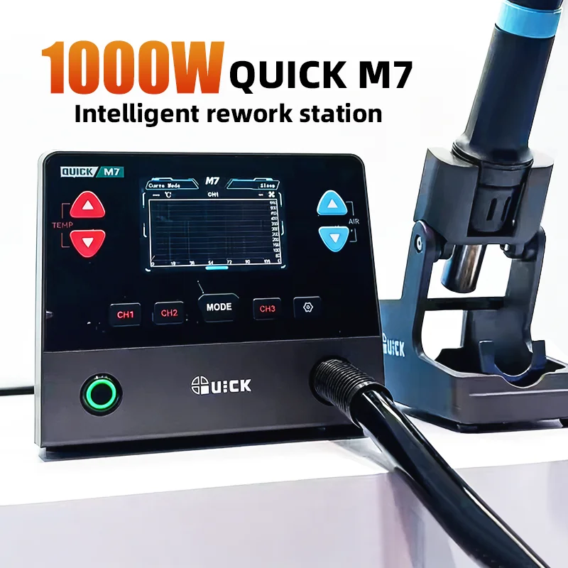 QUICK M7 스마트 무연 납땜 스테이션, 1000W 고출력, 9채널 디솔더링, TFT 컬러 디스플레이, BGA 및 SMD 수리용