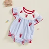 Newborn Baby Girl Crawfish Smocked Bubble Romper Lobster Ruffle Short Sleeve Bodysuit Jumpsuit Summer Outfits 2