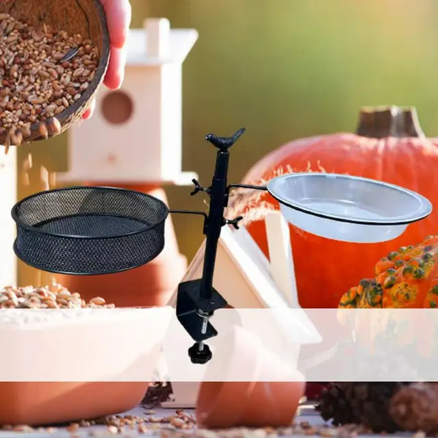 Bird Feeder For Deck Railing Deck Mounted Bird Feeder With Mesh Tray 360-Degree Rotatable Feeding Station Flower Pot Stand For 4