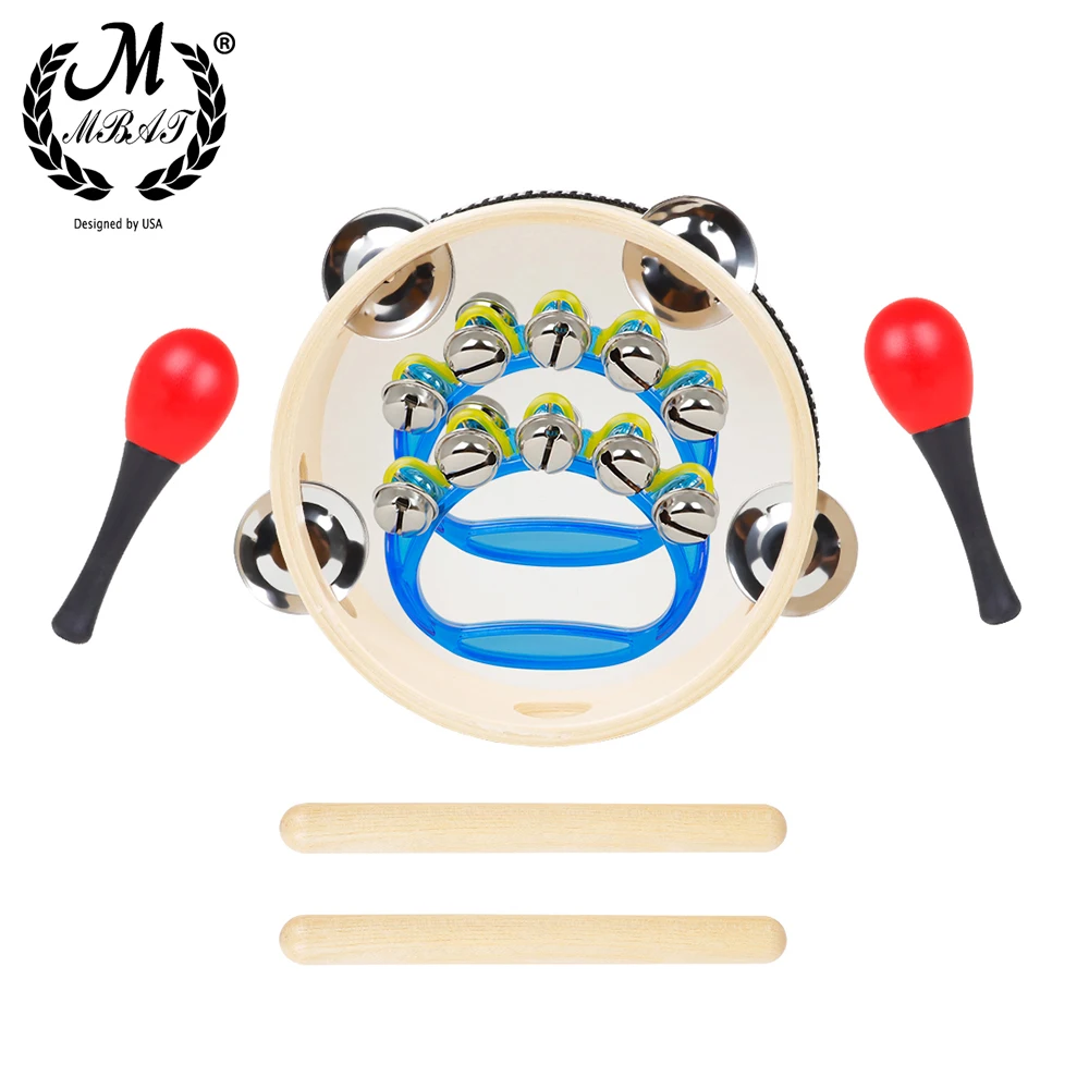 M MBAT 5Pcs Set Orff Instrument Set 6 Inch Black Lamb Chop Tambourine Sand Egg Rhythm Stick Children's Percussion Instrument