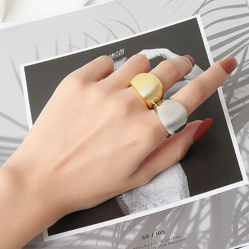 Women-Geometric-Square-Shape-Rings-Gold-Color-Metal-Hollow-Glossy-Wide ...