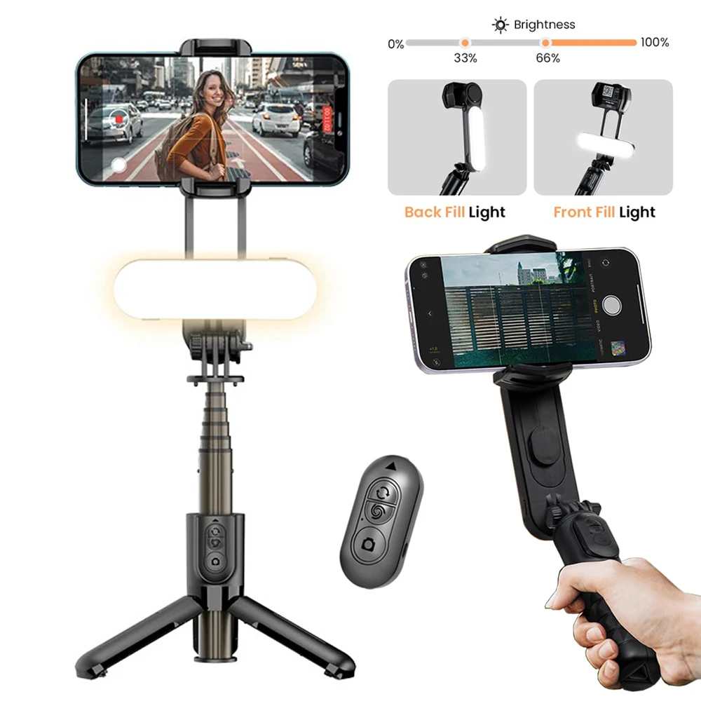 

1-Axis Gimbal Stabilizer with Detachable Fill Light for Smartphone Extendable Portable Selfie Stick Tripod with Wireless Remote